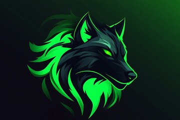 Green and black wolf mascot logo design with glowing eyes