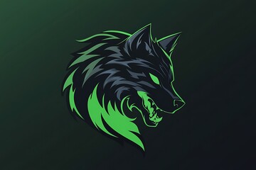 Green and black wolf mascot logo design, vector illustration