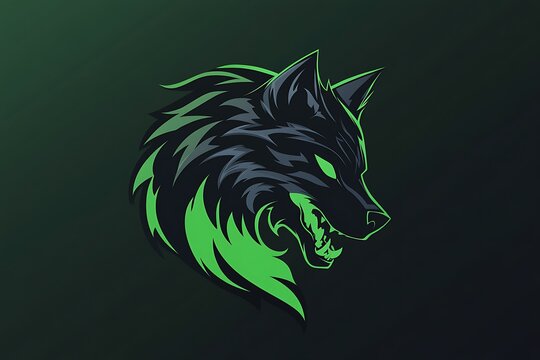 Green and black wolf mascot logo design, vector illustration