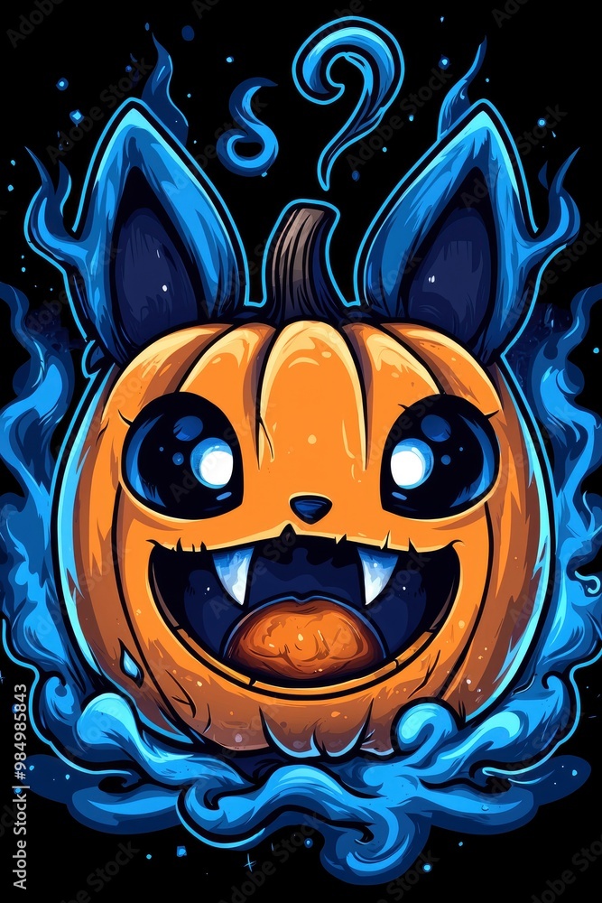 Poster spooky cat pumpkin halloween illustration