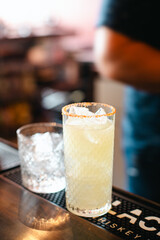 Cocktail being made trendy restaurant downtown