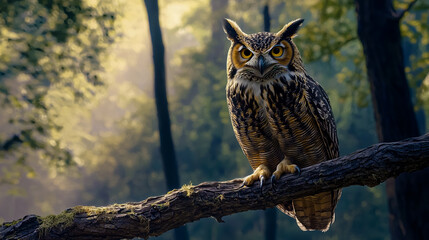 Obraz premium Eagle owl perched on a branch.