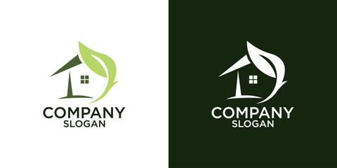 abstract house and leaves logo design vector