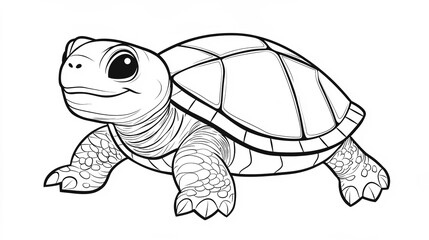 Fototapeta premium A small turtle with a big shell, smiling and slowly moving along, designed as a children's coloring book illustration.