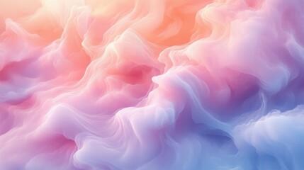 Fototapeta premium Ethereal pastel swirls reminiscent of a tranquil sunset sky blending soft pinks, blues, and lavenders in an abstract design. Generative AI