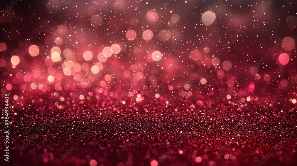 Poster Luxurious burgundy backdrop with sparkling particles creating a warm atmosphere reminiscent of a cozy evening. Generative AI