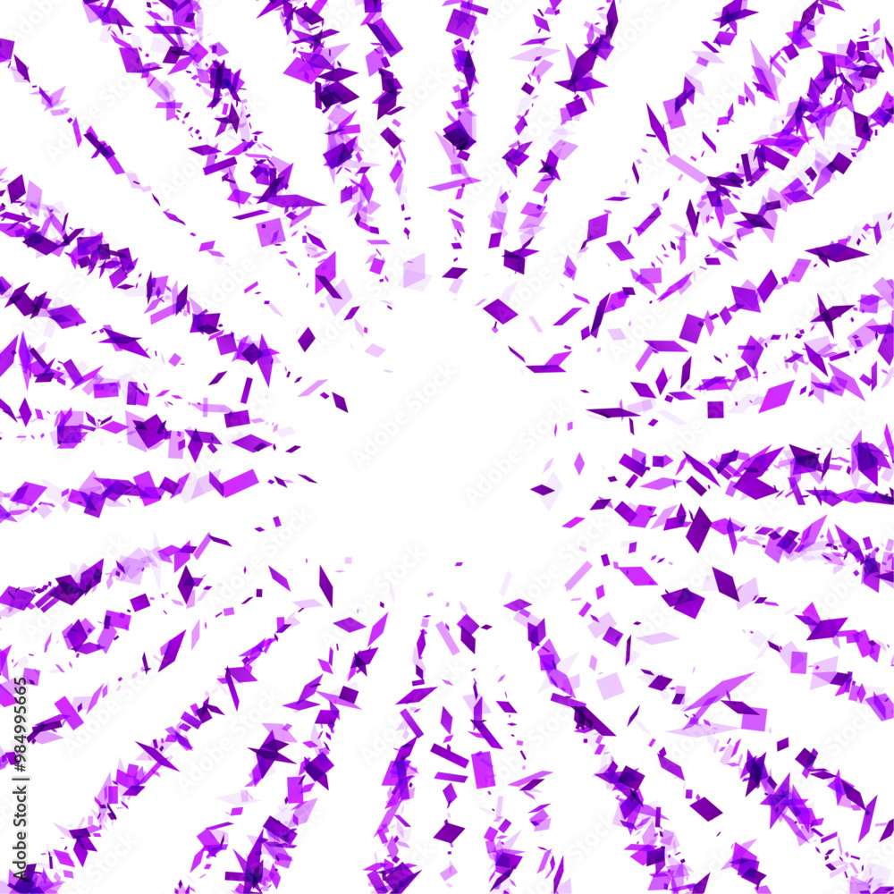 Poster vivid purple crystal shards bursting from the center against a bright white background, creating a d