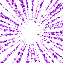 Vivid purple crystal shards bursting from the center against a bright white background, creating a dynamic and explosive abstract pattern.