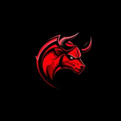 Red Bull Mascot Logo, Strong, Aggressive Bull Head with Horns