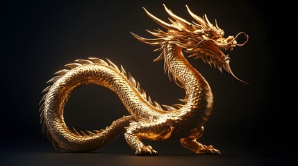 Innovative 3D Model of a Golden Chinese Dragon Statue Isolated on White for Modern Artistic Displays