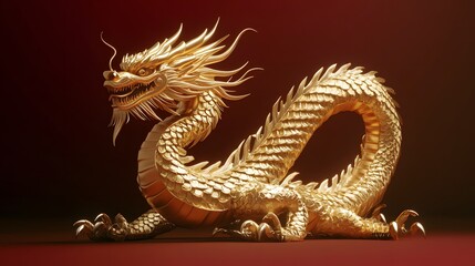 Fototapeta premium Comprehensive 3D Model of a Golden Chinese Dragon Statue Isolated on White for Detailed Artistic and Cultural Representation