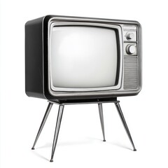 Retro Vintage Television Set with Antenna and Dials on Metal Legs Isolated on White Background