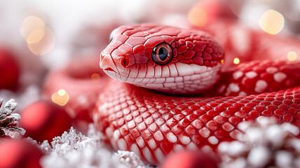 Obraz premium Red snake and Christmas decor.