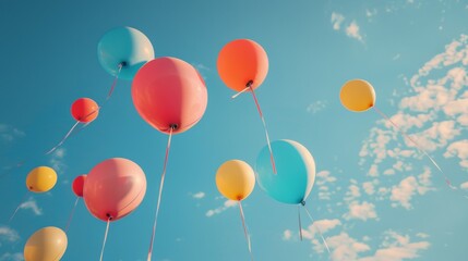 colorful balloons floating freely against a clear blue sky
