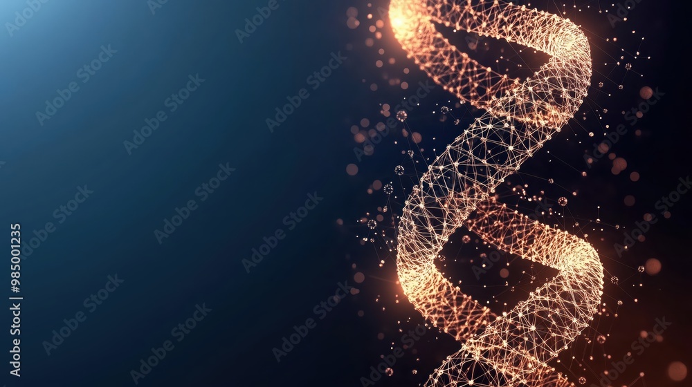 Poster a mesmerizing 3d helix of glowing lines gently twirls in the air while luminescent spheres orbit gra