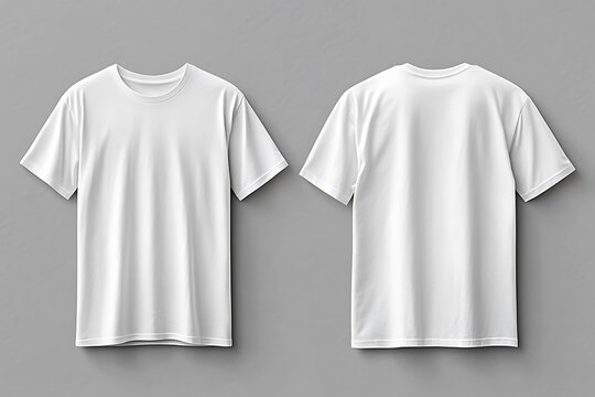 Blank white t shirt mockup, front and back view isolated on grey background