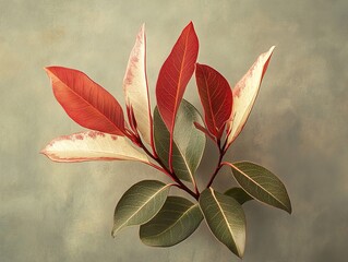 Close Up of Red and White Leaves on Branch