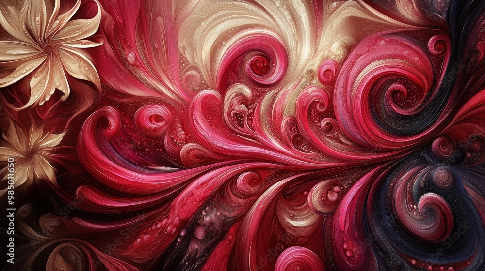 Poster swirling patterns of deep burgundy and champagne pearl create a captivating abstract artwork that ev