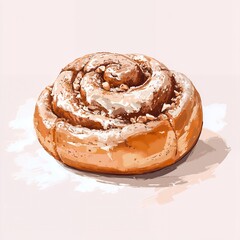 Fototapeta premium Cinnamon Roll with Cream Frosting Illustration on White Background