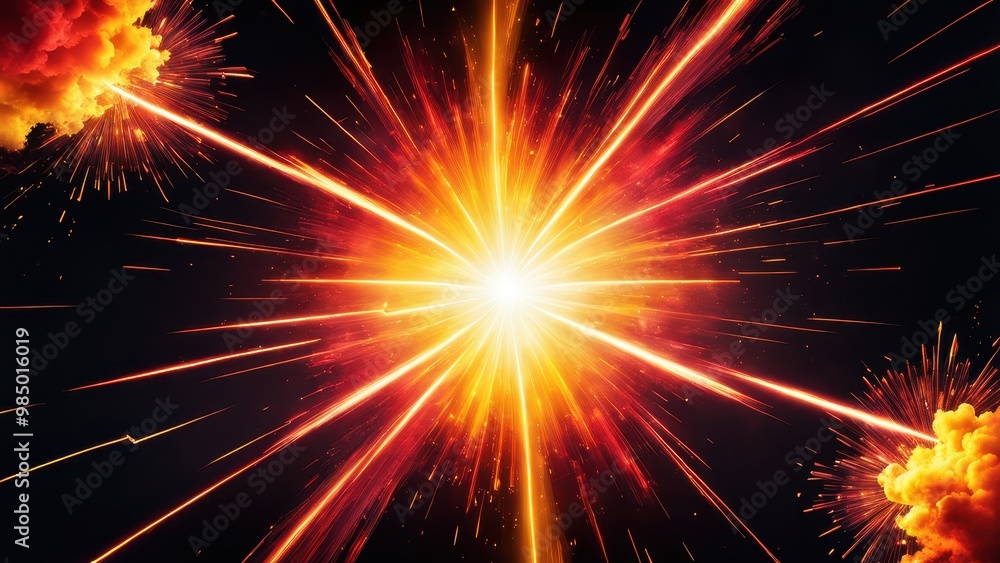Poster a vibrant explosion radiates energy and light against a dark background, creating a dynamic visual i