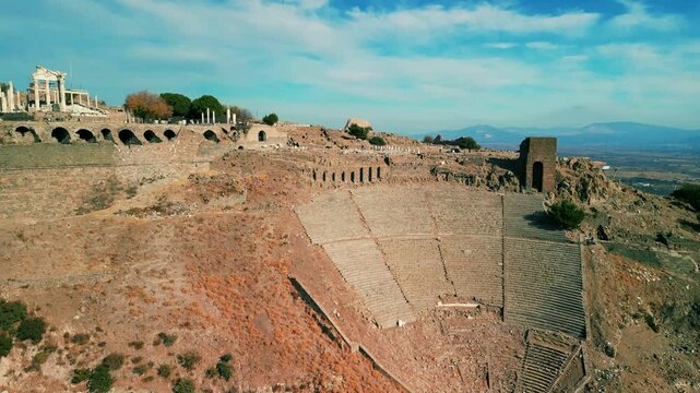 The Acropolis of Pergamon Ancient City Ruins in Bergama, Izmir, Turkey