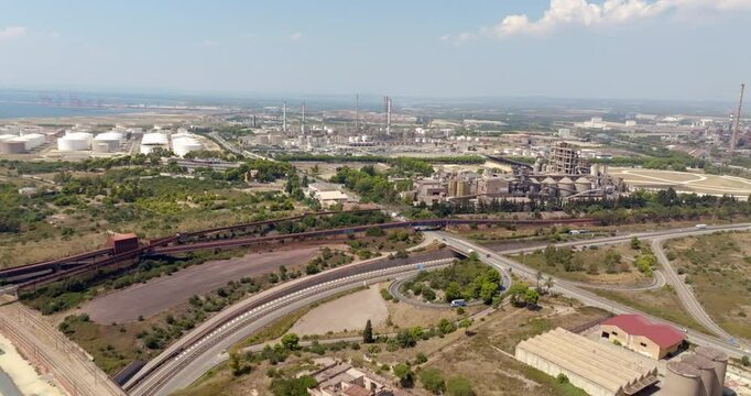Aerial view of Taranto Steelworks, Italy. The ILVA plant in Taranto is an industrial complex located in the Tamburi district.