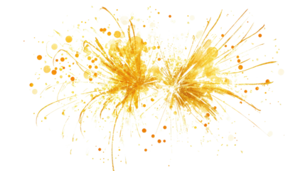 Vibrant fireworks bursting over a beach and night sky, splattered with colorful paint textures and grunge elements, creating a dynamic and artistic celebration