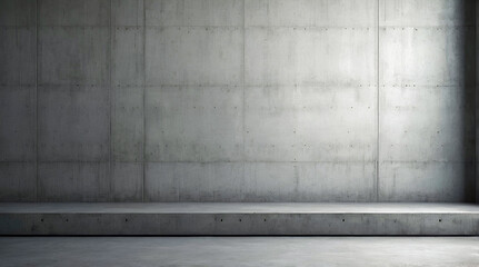 Fototapeta premium Minimalist Concrete Interior with Smooth Gray Walls and a Raised Platform Creating a Modern Industrial Space