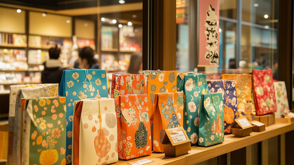 新年の賑やかなデパートと福袋