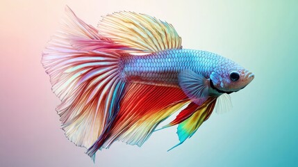 Fototapeta premium Colorful Betta Fish Swimming in Gentle Water Colors