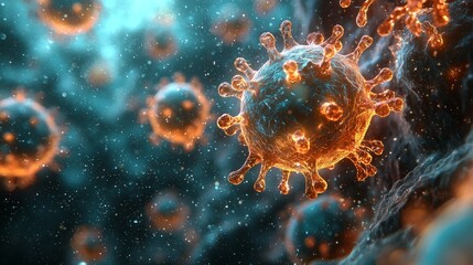 Realistic Microscopic Molecular 3D Medical Background. Pathological Viruses and Bacterias Microbiology Banner for Medicine Designs.