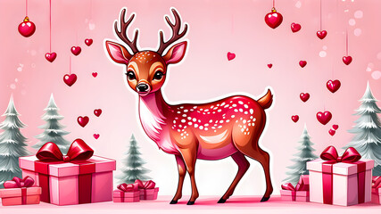 cute deer with gifts. festive new year concept	