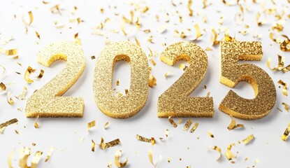 Stylish Golden 3D "2025" Text on a Beige Background with Urban Graffiti Elements, Perfect for Trendy Designs and Celebrations.