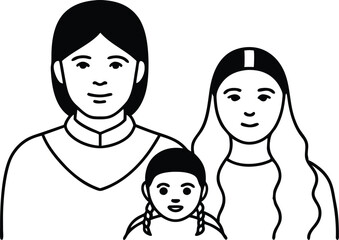 Joyful Native American Family with Child Vector Illustration for Young Artists
