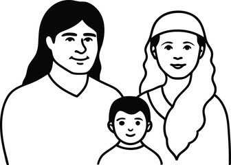 Cherished Moments Native American Family with Child Vector Art for Kids
