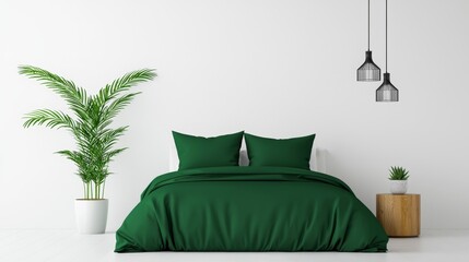 Elegant Green Bedroom Decor with Modern Lighting
