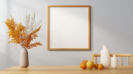 Minimalist Home Decor with Empty Frame and Fruits