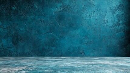 Textured Blue Wall with Concrete Floor Background