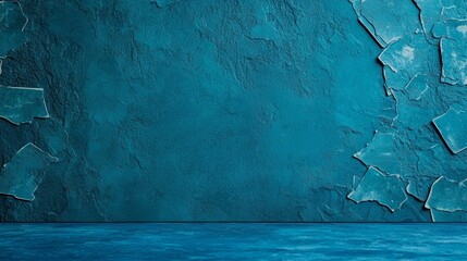 Vibrant Teal Wall with Peeling Paint Texture