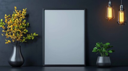 Modern Decor with Empty Frame and Stylish Plants