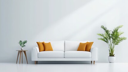 Modern Living Room with Stylish Sofa and Green Plants