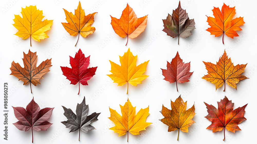Poster a collection of autumn leaves are shown in various colors, including red, yellow, and brown. the lea
