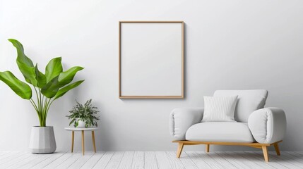 Modern Minimalist Living Room with Empty Frame