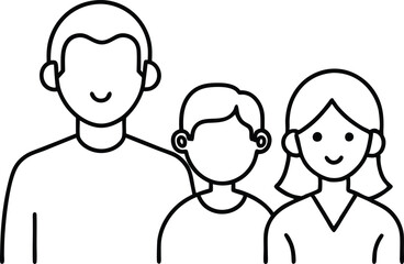 Smiling Child and Family Vector Illustration for Happy Coloring
