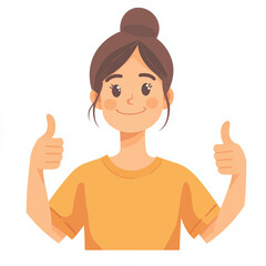 Young Happy Woman Showing Thumbs Up: Success And Goal Achievement Concept In Flat  Illustration Of Joy And Approval