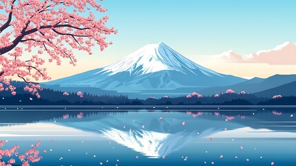 2d flat design vector illustration of mount fuji japan
