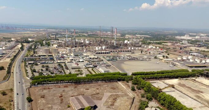Aerial view of Taranto Steelworks, Italy. The ILVA plant in Taranto is an industrial complex located in the Tamburi district.