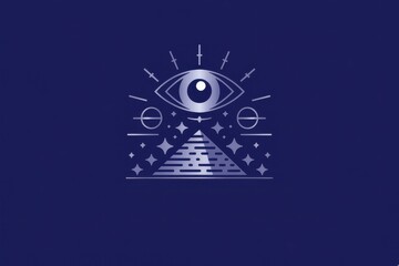 Obraz premium Mystical Eye Over Pyramid with Stars - Deep Blue Cosmic Background for Spiritual and Esoteric Digital Art