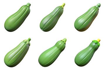 PNG zucchini 3d collection, in cartoon style minimal on transparent, white background, isolate
