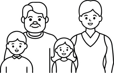 Happy Family Portrait with Grandparents Vector Drawing for Kids Coloring
